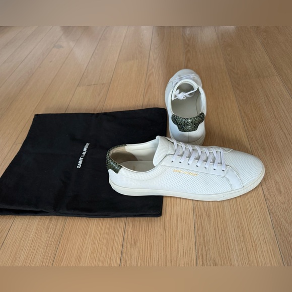SAINT LAURENT White and Green Snake Andy Sneakers - Picture 6 of 10